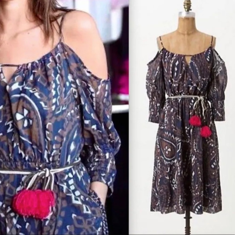 NWOT Anthropology Vanessa Virginia Cold Shoulder Cotton Convivial Midi Dress